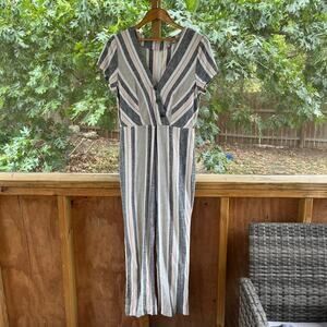 Urban Outfitters Women's Karen Striped Surplice Button Through Jumpsuit Size L